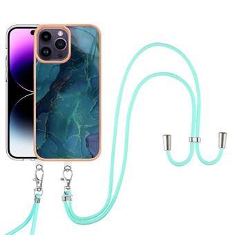 YB IMD-serie-18 Stijl E Voor iPhone 15 Pro Max Anti-valhoes IMD Marmer Patroon 2,0mm TPU Telefoonhoesje met Lanyard