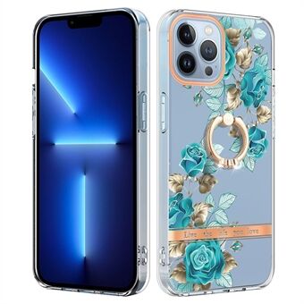 YB IMD-12 Serie Elektroplating Hoesje voor iPhone 15 Pro Max Bloemenpatroon IML IMD TPU Telefoonhoesje met Standaard