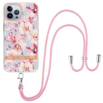 YB IMD-11-serie Bloemenpatroon TPU-hoesje voor iPhone 15 Pro Max Anti-Drop IMD IML Elektroplating Telefoonhoesje met draagkoord