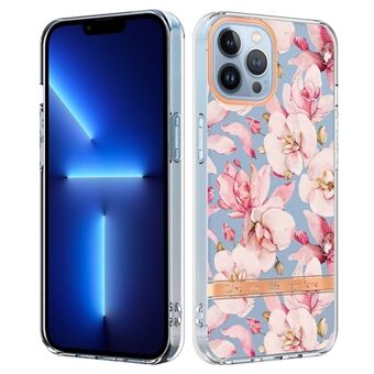 YB IMD-8 Serie voor iPhone 15 Pro Max, Zachte TPU Hoesje met Bloemen Bloemenpatroon IMD Elektroplating Telefoonhoesje.