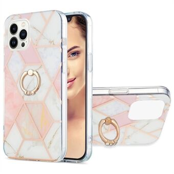 Voor de iPhone 15 Pro Max YB IMD Series-7 Ring Kickstand TPU Case Electroplating Splicing Marble Pattern IMD Phone Cover