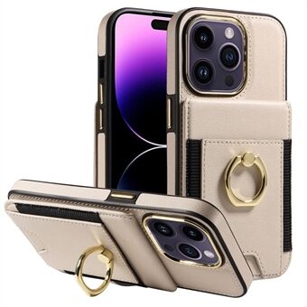 Voor iPhone 15 Pro Max houder case met kickstand, PU-leer + TPU, blokkeert RFID, schokbestendige telefoonhoes.