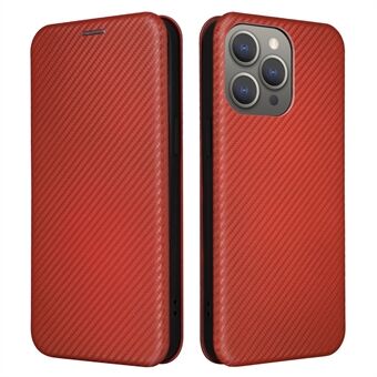 Telefoonhoesje met kaarthouder voor iPhone 15 Pro Max, hoesje van carbon fiber textuur leer met standaard.
