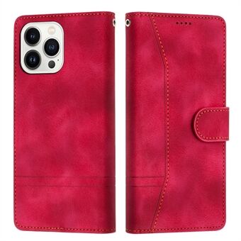 L002 Stand Wallet Leren Hoesje voor iPhone 15 Pro Max, Lijnen Ingedrukt met Retro Telefoonhoesje met Naad