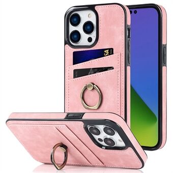 Voor iPhone 15 Pro Max hoesje met kaartsleuven, telefoonhouder, ring en kickstand. Gemaakt van kunstleer gecoat met TPU. Retro telefoonhoes.