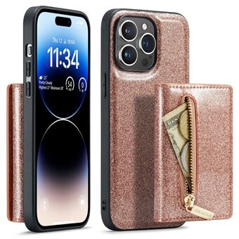 DG.MING M3-serie voor iPhone 15 Pro Max Magnetische afneembare hoes Glittery lederen gecoate PC+TPU portemonneehouder telefoonhoes