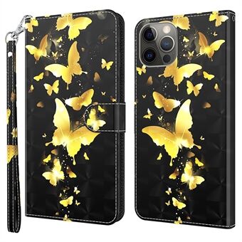 PU Leren Flip Cover voor iPhone 15 Pro Max, Portemonnee Stand 3D Patroon Print Telefoonhoesje met Riem.