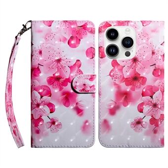 Voor iPhone 15 Pro Max PU Leren Telefoonhoes Portemonnee Stand 3D Patroon Print Folio Cover met Riem