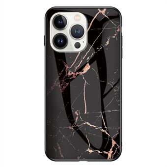 Voor iPhone 15 Pro Max Valbescherming Marmer Patroon Achterkant Hoesje van Gehard Glas+PC+TPU