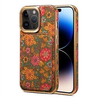 Voor iPhone 15 Pro Max Kaartsleuven Kickstand Telefoonhoesje PU leder bekleed PC+TPU Bloemenpatroon Bedrukte Cover.