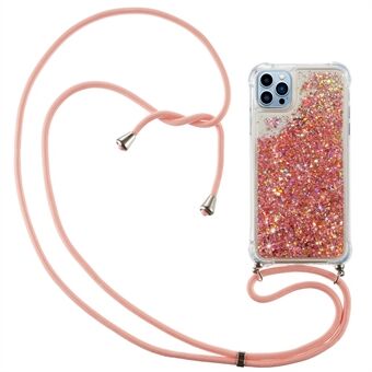 Voor iPhone 15 Pro Max Mobiele Telefoonhoesje Vloeibare Sequins Case TPU Mobiele Telefoonhoesje met Lange Riem.