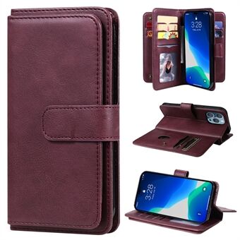 KT Multifunctionele Serie-1 Voor iPhone 15 Pro Max Lederen Opvouwbare Stand Telefoonhoes met 10 Kaartsleuven Portemonnee Cover