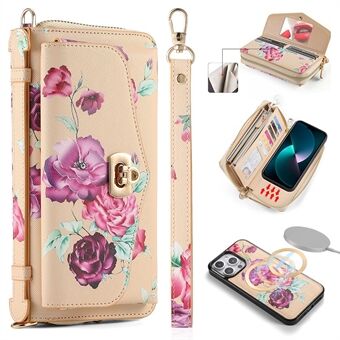 POLA Stijl 001 voor iPhone 15 Pro Max Afneembare Leren Portemonnee Hoesje Bloemenpatroon RFID Blokkering Telefoonhoes.