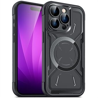 Voor de iPhone 15 Pro Max Magnetische Telefoonhoes TPU + PC Schokabsorberende Cover met Camera Lens Folie.