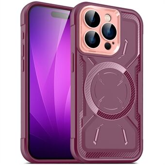 Voor iPhone 15 Pro Max magnetisch telefoonhoesje TPU + PC schokabsorberende cover met cameralensfilm.