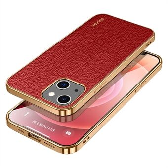 SULADA iPhone 15 Pro Max Electroplating Hoesje met Litchi Textuur PU Lederen Coating PC+TPU Telefoonhoesje