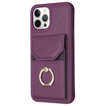 BF29 Voor iPhone 15 Pro Max telefoonhoesje PU-leer + TPU-hoesje met kaarthouder en ringstandaard.