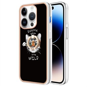 YB IMD-serie-20 Stijl D Anti-Drop Kickstand Hoesje voor iPhone 15 Pro Max IMD Patroon 2.0 mm Elektroplating TPU Telefoonhoes.