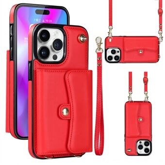 Telefoonhoesje voor iPhone 15 Pro Max, kaartsleuven PU-leer+TPU standaardhoes met korte en lange banden