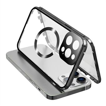 Magnetische Metalen Frame + Dubbelzijdige Gehard Glas Hoes voor iPhone 15 Pro Max Compatibel met MagSafe Telefoonhoes met Spansluiting