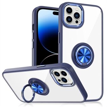 Voor iPhone 15 Pro Max TPU + Acryl heldere telefoonhoes met ringstandaard en elektroplating bevestiging.