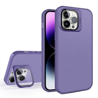 Voor iPhone 15 Pro Max Mat Anti-Vingerafdruk Telefoonhoesje Dual Layer PC+TPU Lensfilm Kickstand Cover