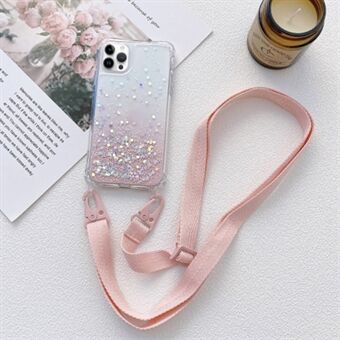 Gradient Epoxy TPU Hoesje voor iPhone 15 Pro Max met Glinsterende Pailletten en Drijfzand Anti-val Telefoonhoesje met Strap