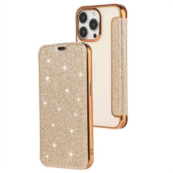 Standaardhoesje voor iPhone 15 Pro Max, Kaarthouder Glitter Poeder PU Leder+TPU Transparante Telefoonhoes