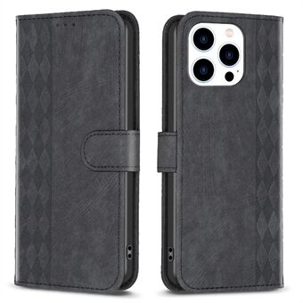 Voor iPhone 15 Pro Max Rhombus Geperste PU Leren Hoesje met Standfunctie Portemonnee Telefoonhoes