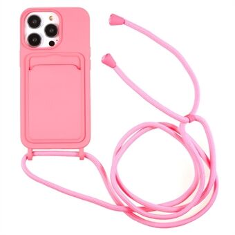 Voor iPhone 15 Pro Max Telefoonhoesje Vloeibaar Siliconen Schokbestendige Cover met Kaarthouder / Strap