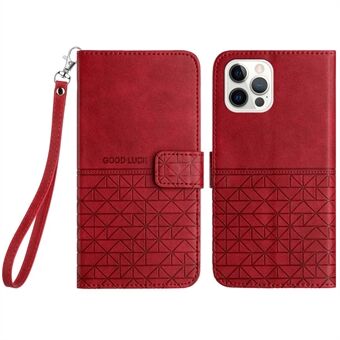 Voor iPhone 15 Pro Max Geometrisch Gedrukt Effen Kleur Microfiber Leren Telefoonhoesje met Sta-functie Portemonnee Anti-val Hoesje