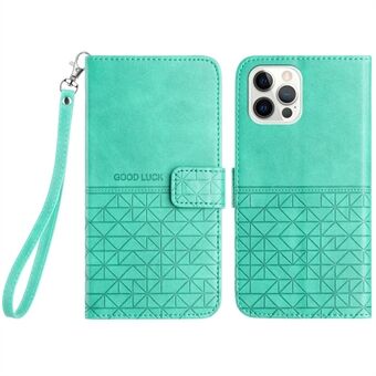 Voor iPhone 15 Pro Max Geometrisch Gedrukt Effen Kleur Microvezel Leren Telefoonhoesje met Stand en Portemonnee Anti-val Hoesje