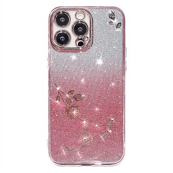 Telefoonhoesje voor iPhone 15 Pro Max, Glitter Strass Bloemverloop TPU Telefoonhoesje