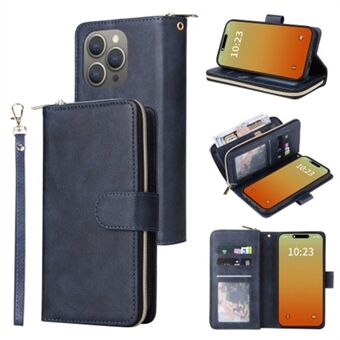 Voor iPhone 15 Pro Max 9 kaartsleuven Ritsvak Telefoonhoesje PU Leren Steun Telefoonhoes