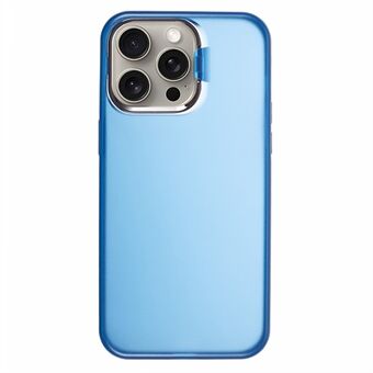 Voor iPhone 15 Pro Max Frosted Back Cover PC+TPU Schokabsorberende telefoonhoes met lensframe en standaard.