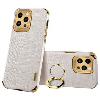 Voor iPhone 15 Pro Max Ring Kickstand Telefoonhoesje Crocodile Texture Leer+TPU Anti-kras Cover.