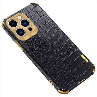 Voor iPhone 15 Pro Max 6D Electroplating Leather Coated TPU Hoesje met Krokodil Textuur