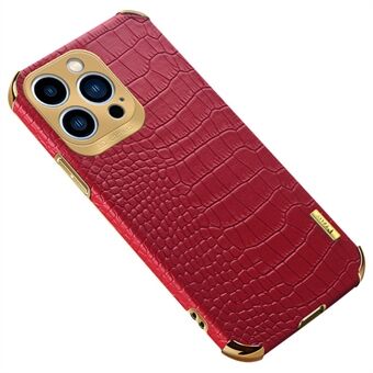 Voor de iPhone 15 Pro Max 6D Electroplating Leren TPU-hoes met krokodillen textuur.