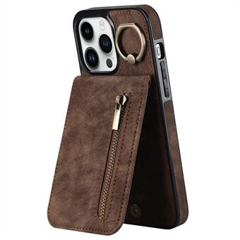 Voor iPhone 15 Pro Max RFID-blokkerende portemonnee telefoonhoesje met valbescherming Retro PU+TPU standaardhoesje.