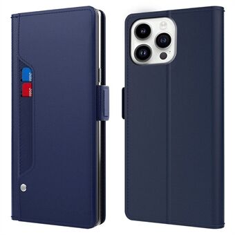 Voor iPhone 15 Pro Max telefoonhoesje met vakje voor pasjes, standaard en flip-ontwerp van leder met spiegel.