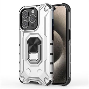 Voor iPhone 15 Pro Max hoesje Krasbestendige PC+TPU telefoonhoes met ringstandaard