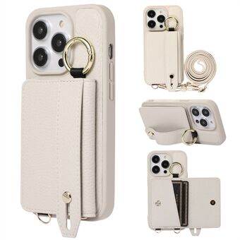 Voor iPhone 15 Pro Max hoesje met kaartsleuf van leer+TPU met standaard en schouderband.