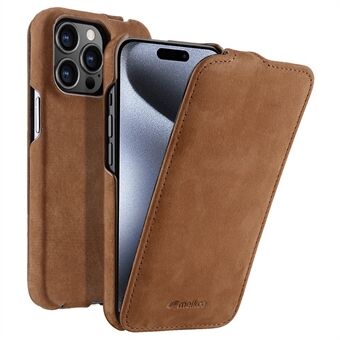 MELKCO voor iPhone 15 Pro Max hoesje met litchi textuur van echt koeienleer + PC verticale flip cover