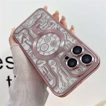 Circuit Pattern Soft TPU Case voor iPhone 15 Pro Max, compatibel met MagSafe, slanke telefoonhoes