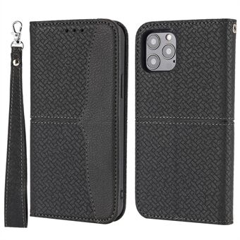 Voor iPhone 15 Pro Max Hoesje Geweven Textuur Splicing Leer Telefoonhoesje met Strap