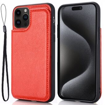 Voor iPhone 15 Pro Max hoesje met kaartsleuven en een standaard, bekleed met leer en TPU-materiaal.