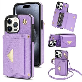 Voor iPhone 15 Pro Max hoes - Schokbestendig PU leer + TPU hoesje met kaartzakje + schouderband.