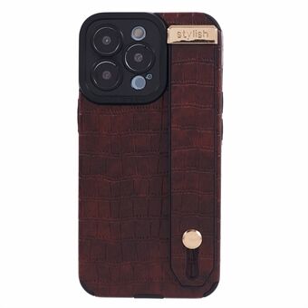 Voor iPhone 15 Pro Max hoesje met krokodillentextuur van PU-leer+TPU met een standaard voor de telefoon.