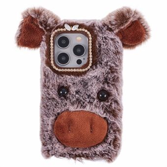 Voor iPhone 15 Pro Max Hoesje Schattig Varken Design Pluche + TPU Zachte Anti-val Telefoonhoes