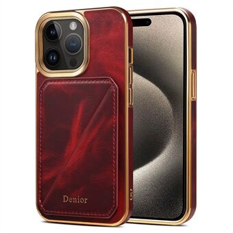 DENIOR Voor iPhone 15 Pro Max Hoesje met Kaarthouder Gehard Echt Koeienleer+TPU+PC Cover